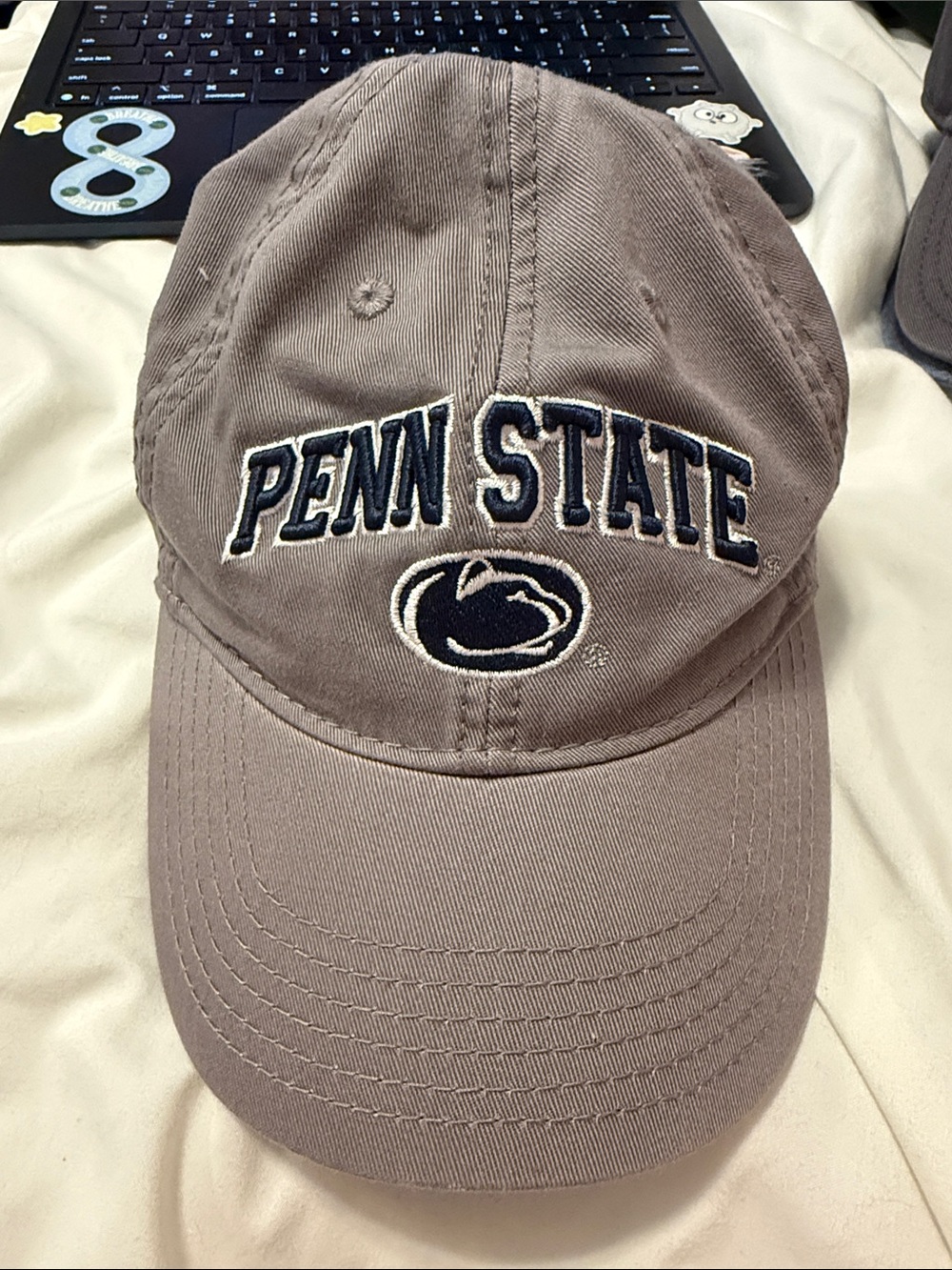 Penn State Embroidered Baseball Cap - light grey with Navy Logo